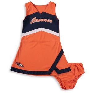 Nwt ✨Girls Toddler Orange/Navy Denver Broncos Cheer Jumper Dress 18 months